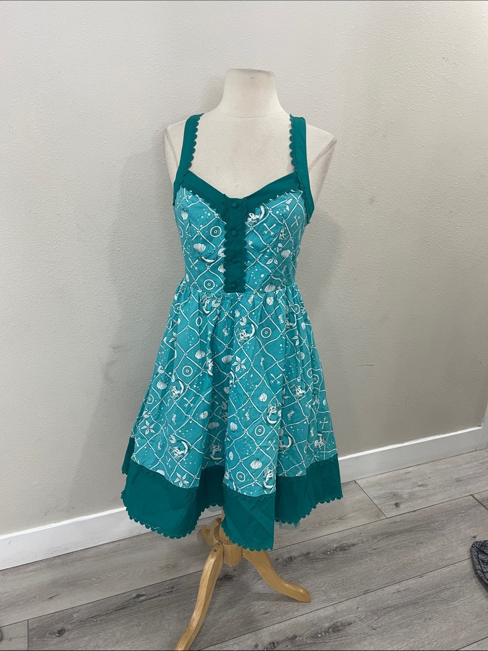 Disney Teal Patterned Fit-and-Flare Sundress